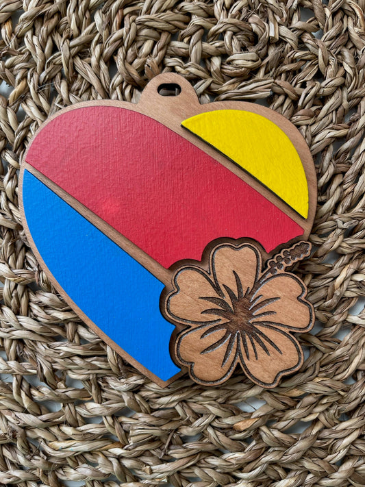 Hawaiian-Inspired Engraved Luggage Tag | Custom Cherry Wood Bag Tag for Flight Attendants, Pilots & Airline Crew