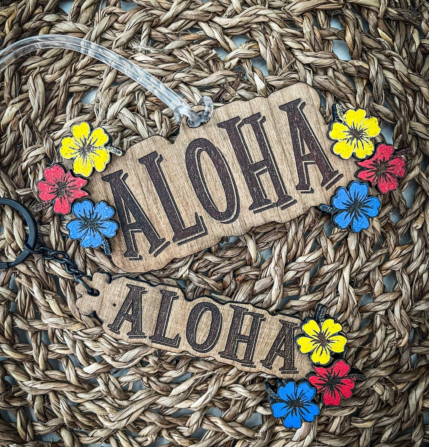 Hawaiian Aloha–Inspired Cherry Keychain | Island-Themed Engraved Keychain | Retro Travel Gift
