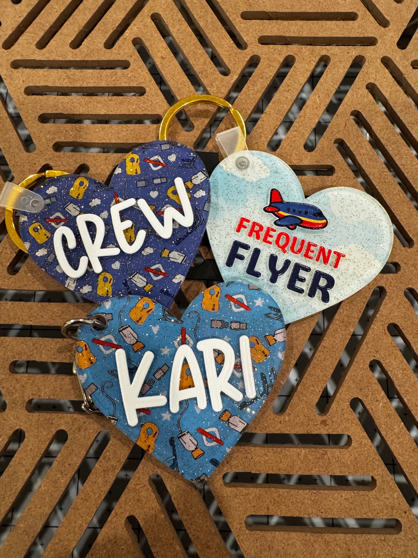 Aviation Heart Keychain – CREW, Frequent Flyer or Personalized