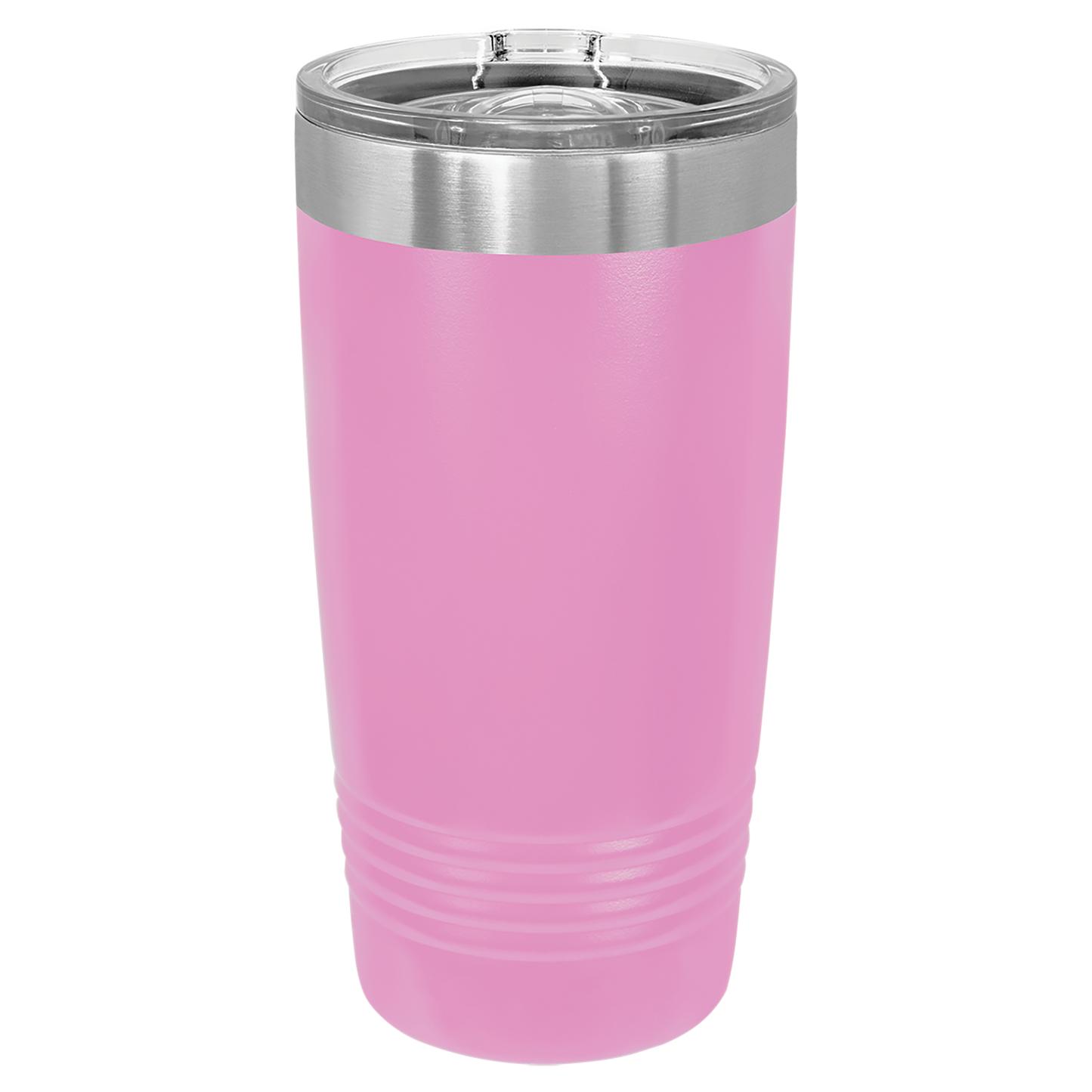 Pink tumbler with a silver lid on a white background