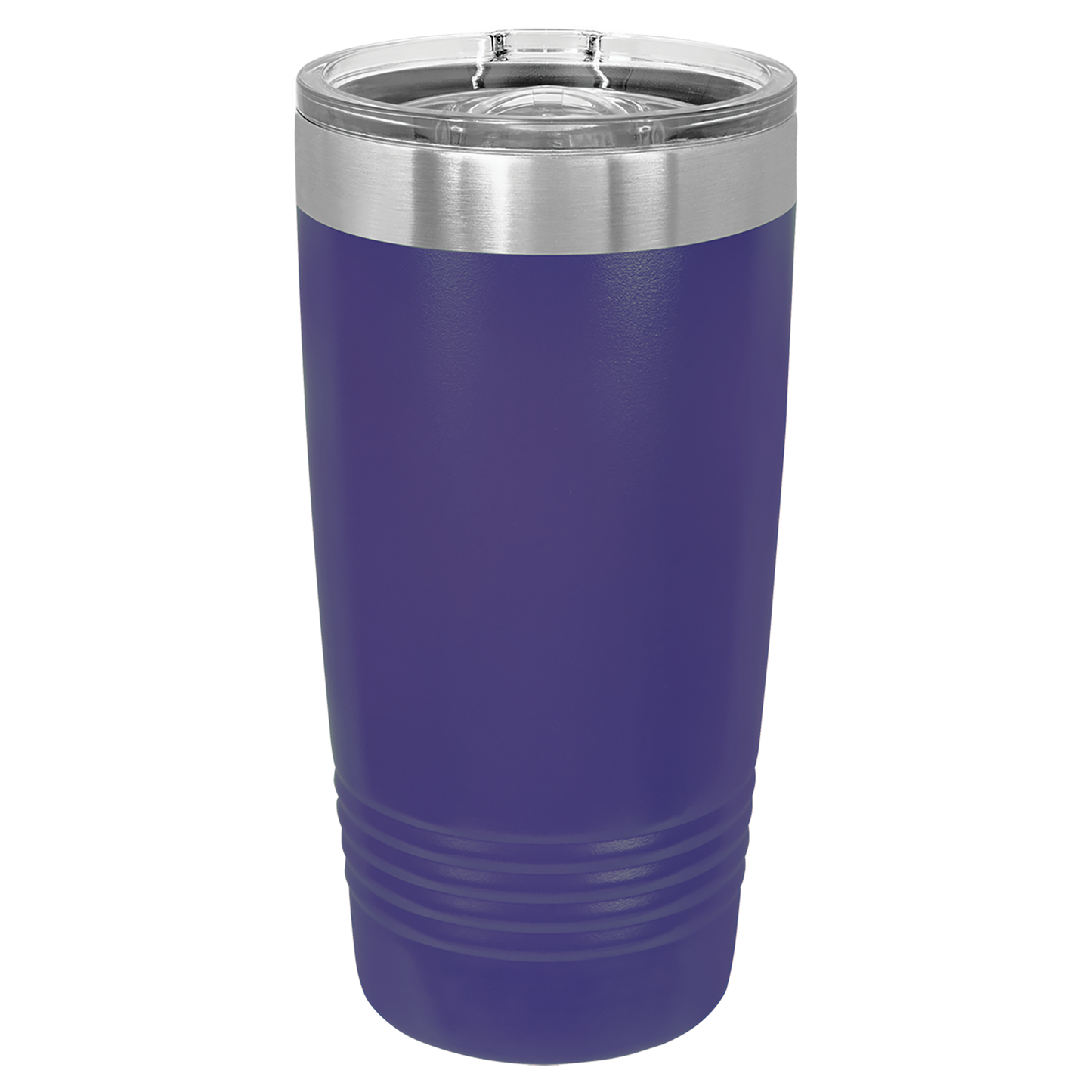 Purple tumbler with a silver lid on a white background