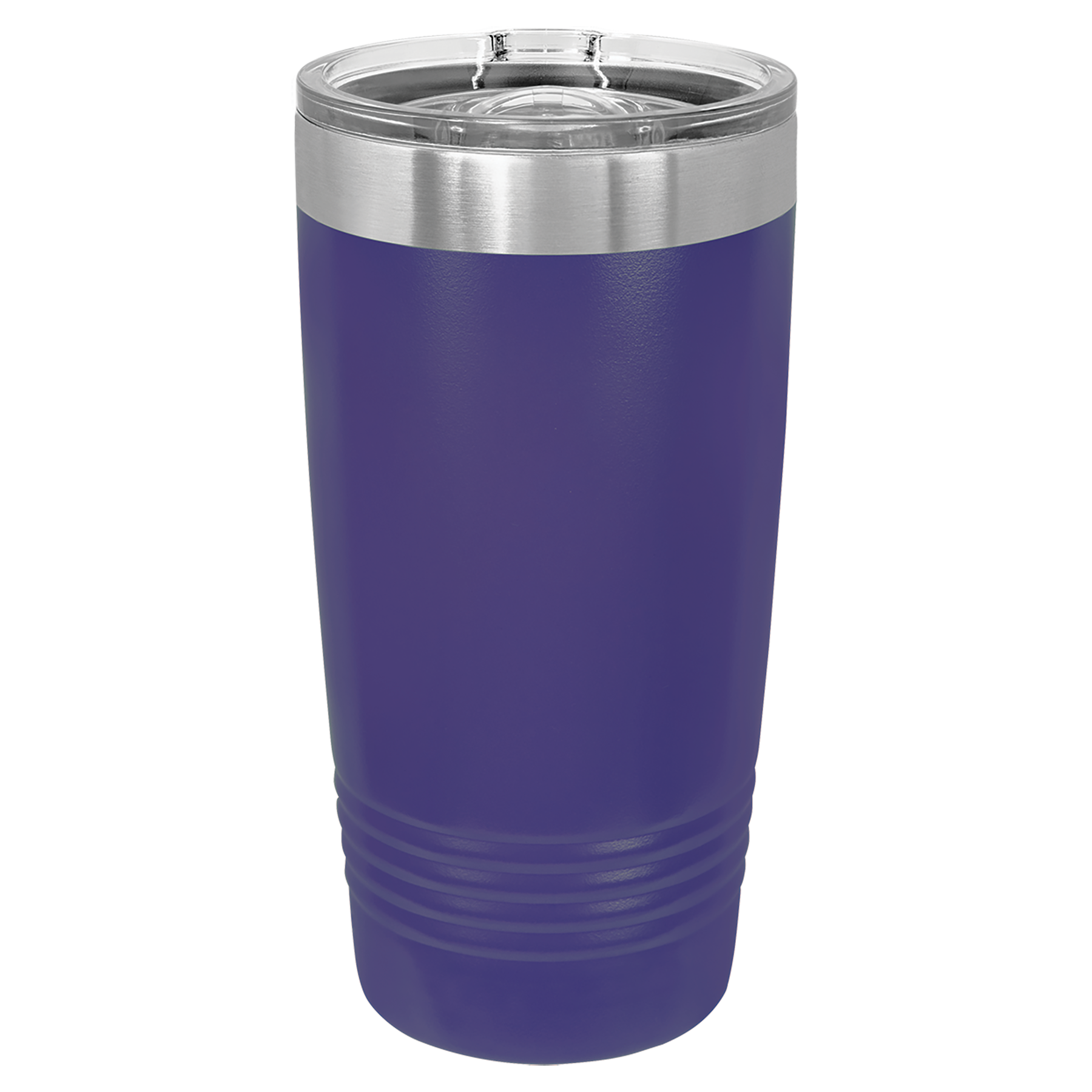 Purple tumbler with a silver lid on a white background