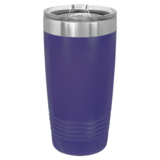 Purple tumbler with a silver lid on a white background