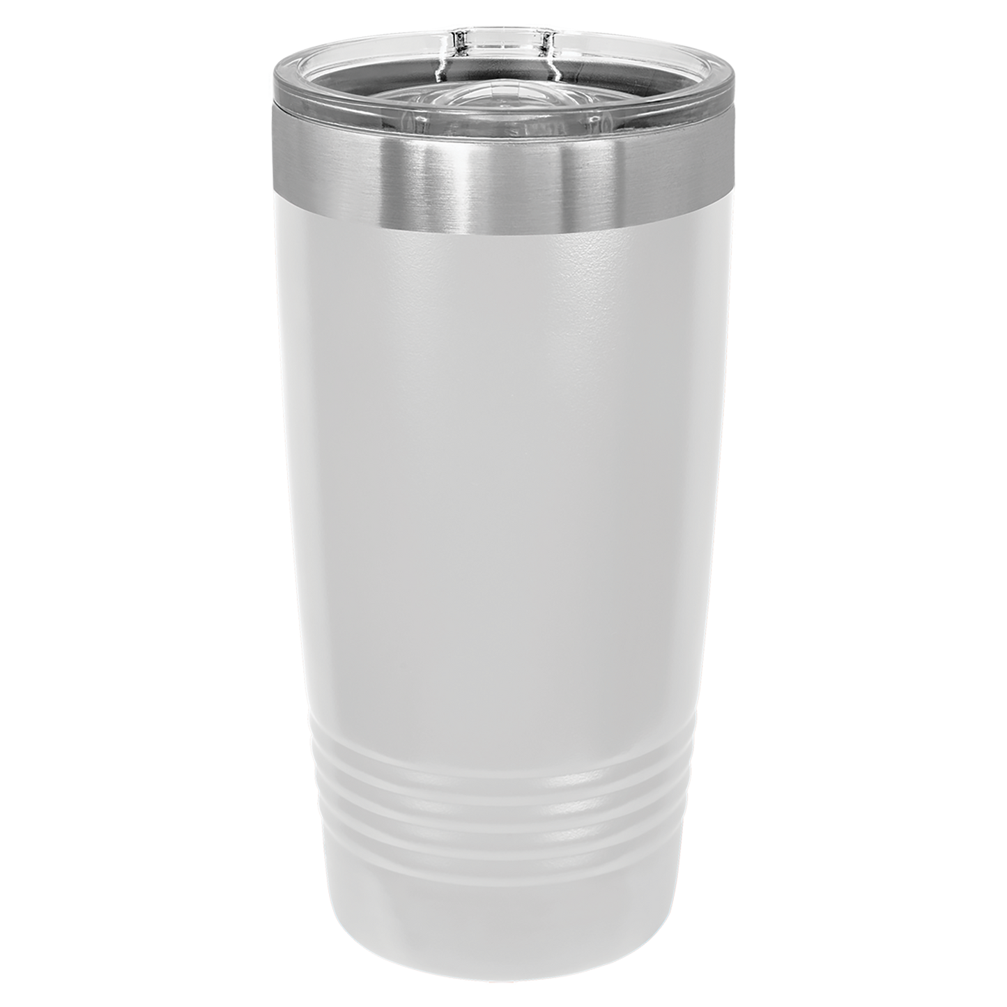 White tumbler with a silver lid on a white background