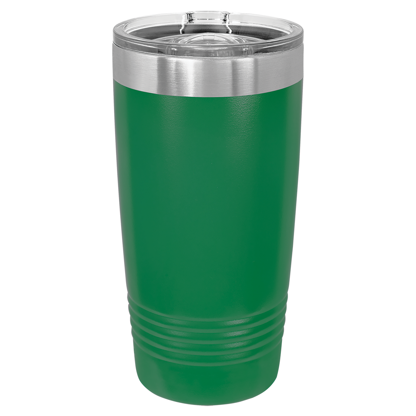 Green tumbler with a silver lid on a white background
